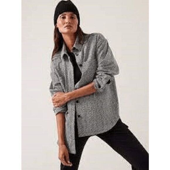 Athleta Womens Medium Braiden Short Jacket Black White Button Up Textured NWT - Picture 1 of 10